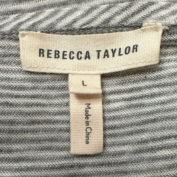 Rebecca Taylor 100% Cotton Gray Cream Striped Knit Peplum Top, Sz Large - Picture 9 of 12